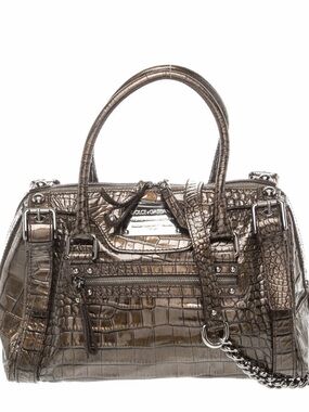 Dolce & Gabbana Metallic Bronze Croc-Embossed Satchel with Chain Strap